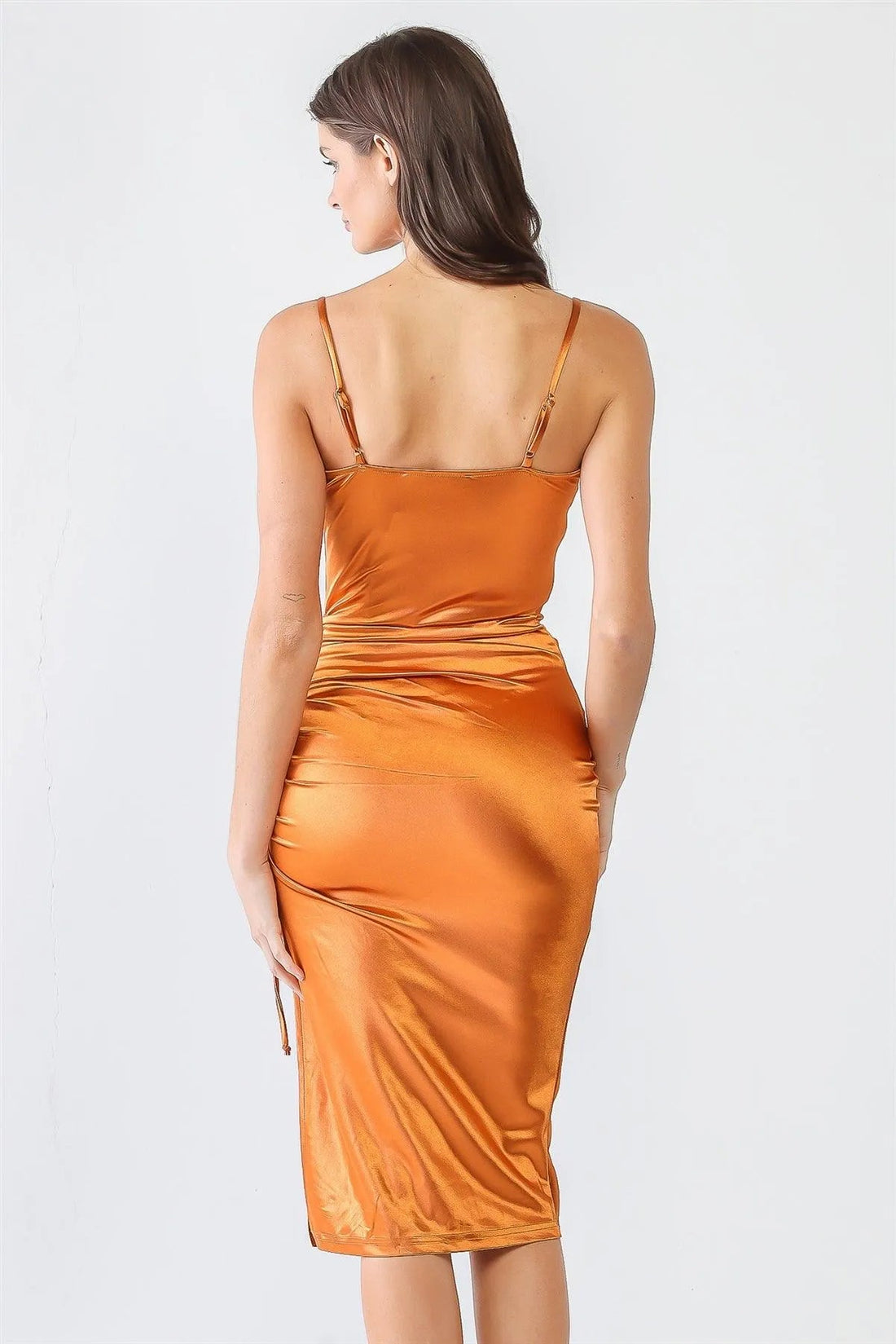 Vibrant Orange One-Shoulder Satin Bodycon Dress