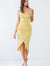 Light Yellow Satin Asymmetrical Slit Cami Dress
