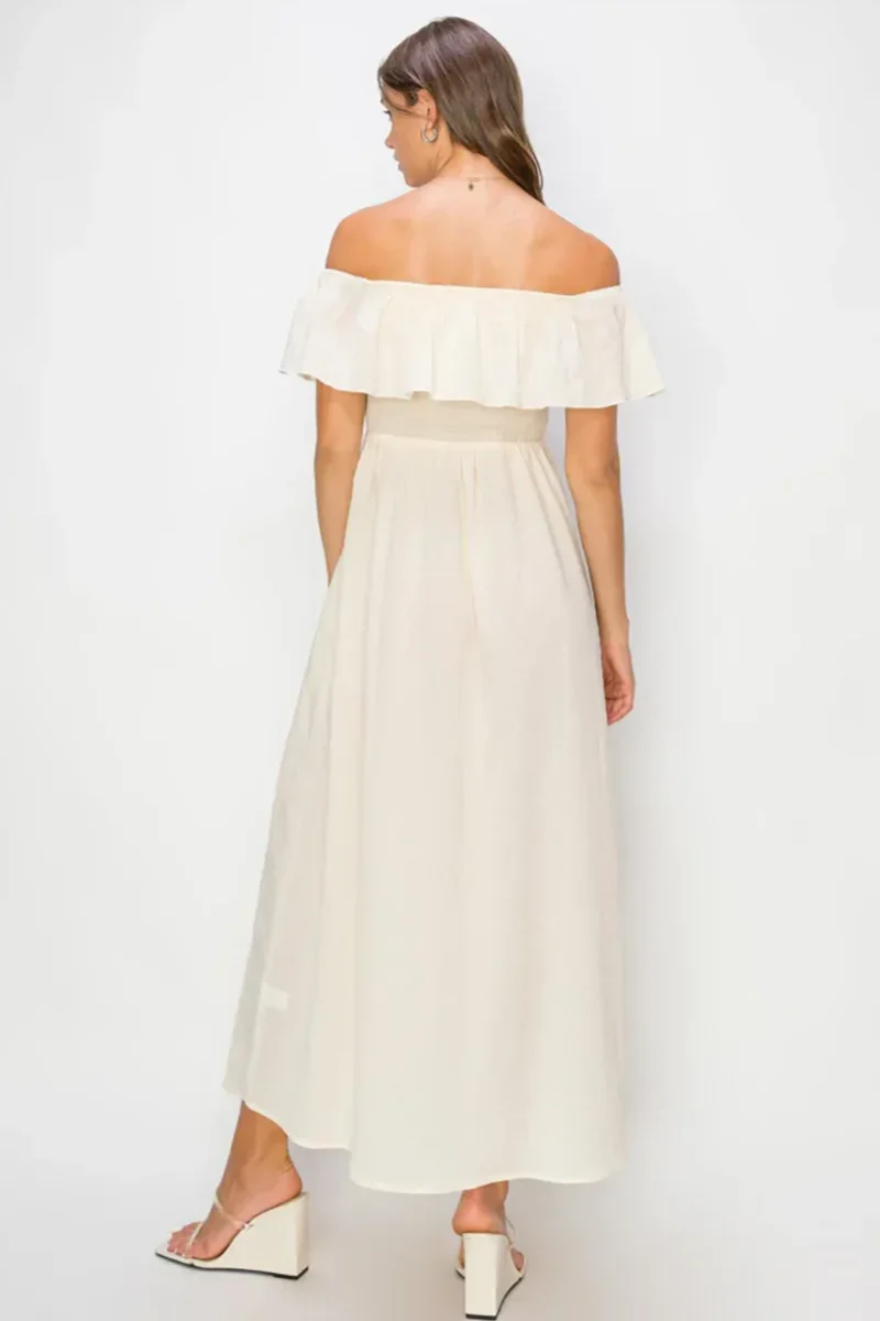 Off-Shoulder Ivory Slit Maxi Dress
