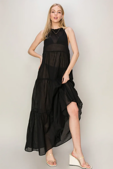 Backless Tie-Back Chiffon Maxi Dress