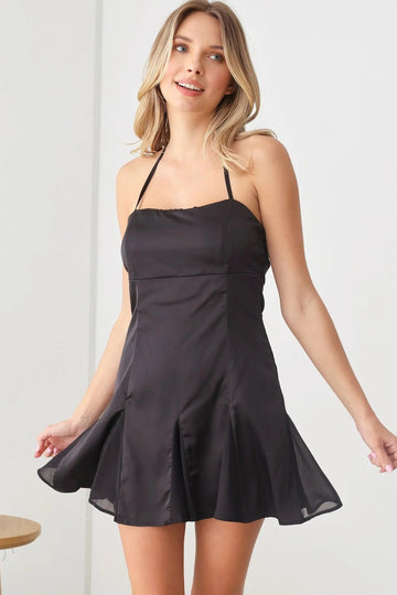 Black Spaghetti Strap Fit & Flare Mini Dress