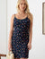 Navy Blue Printed Spaghetti Strap Casual Dress