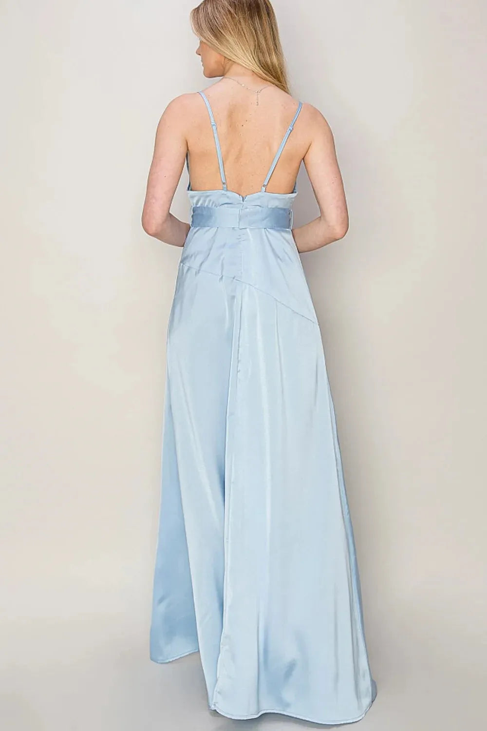 Silky Spaghetti Strap Slit Evening Maxi Dress