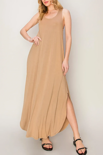 Solid Color Sleeveless Loose Casual Maxi Dress