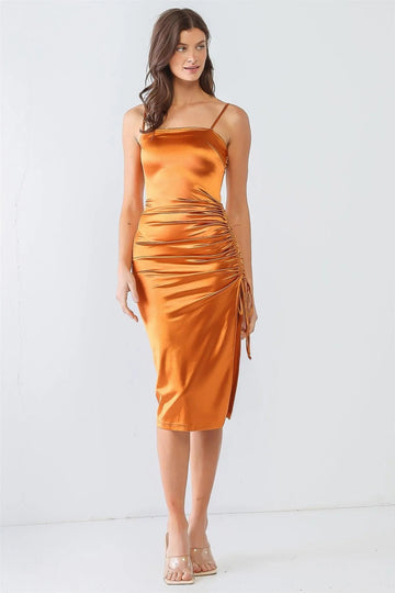 Vibrant Orange One-Shoulder Satin Bodycon Dress