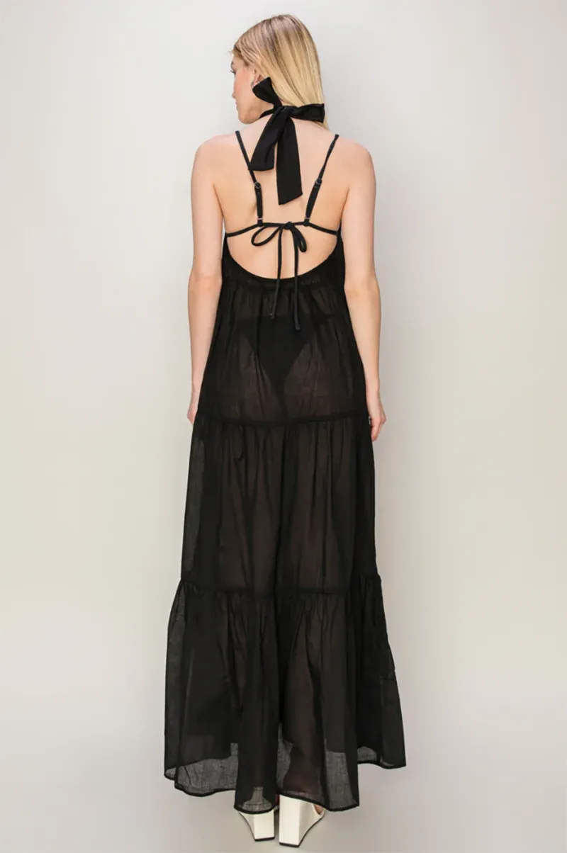 Backless Tie-Back Chiffon Maxi Dress