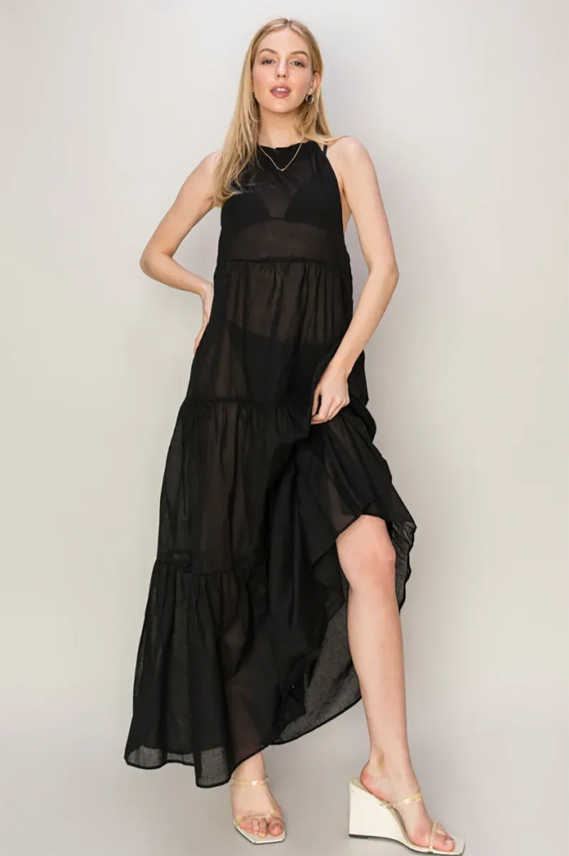 Backless Tie-Back Chiffon Maxi Dress