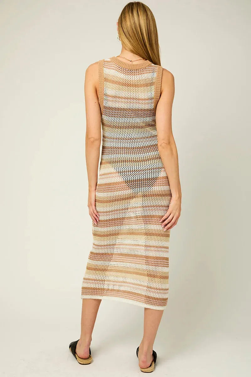 Multicolor Striped Spaghetti Strap Knit Midi Dress