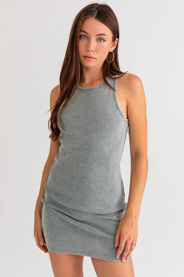 Solid Color Round Neck Sleeveless Bodycon Mini Dress