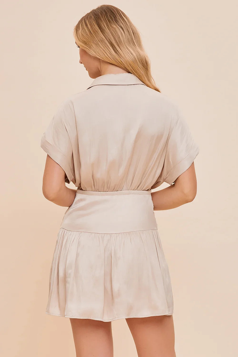 Shirt Collar Short Sleeve Ruched Mini Dress