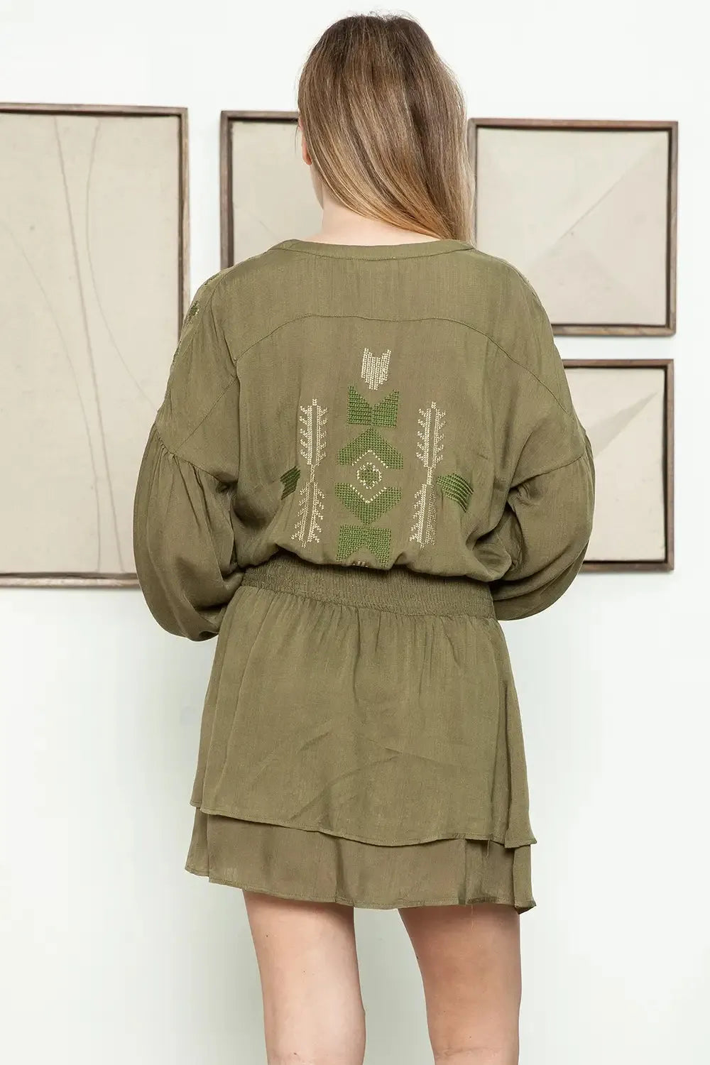 Loose Fit V-Neck Long Sleeve Shirt Dress