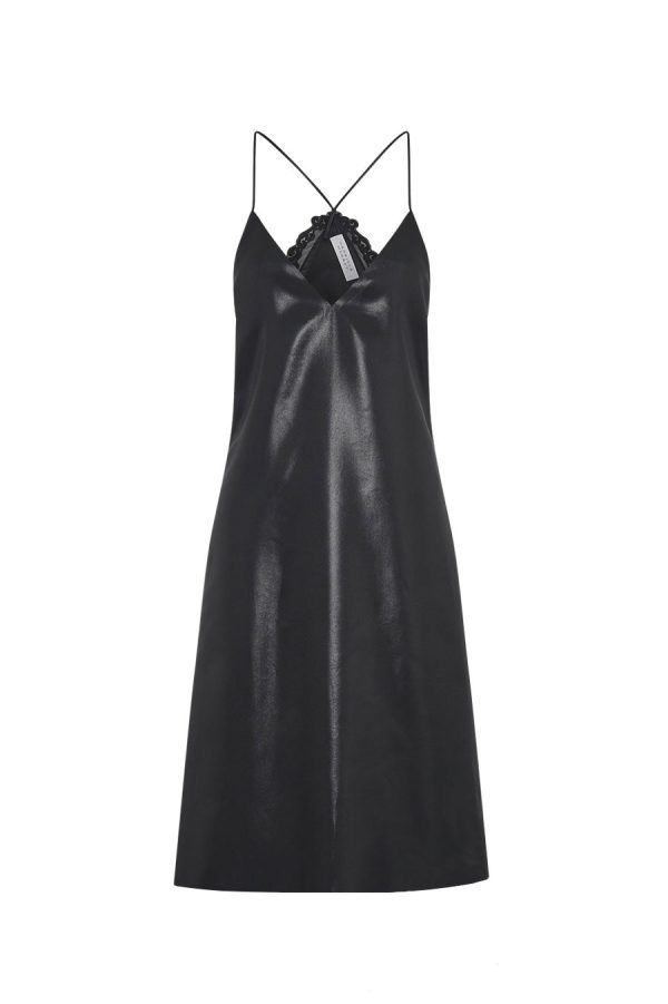 Dinah Slip Midi Dress in Black Metallic Silk Twill - Image 1