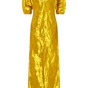 Fides Midi Dress in Gold Metallic Silk