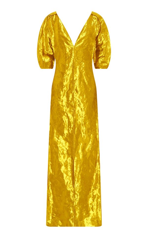 Fides Midi Dress in Gold Metallic Silk - Image 1