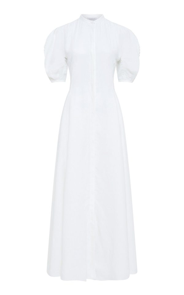 Arabella Shirtdress in White Aloe Linen - Image 1