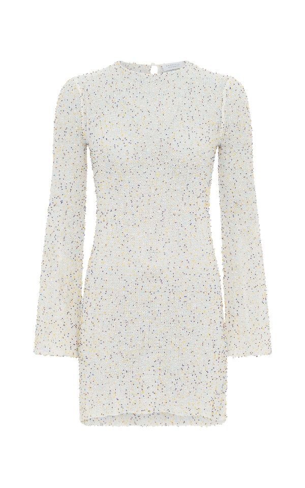 Hetty Knit Mini Dress in Ivory Multi Beaded Cashmere - Image 1