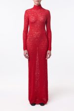 Lethe Pointelle Knit Maxi Dress in Scarlet Red Virgin Wool Silk - Image 3