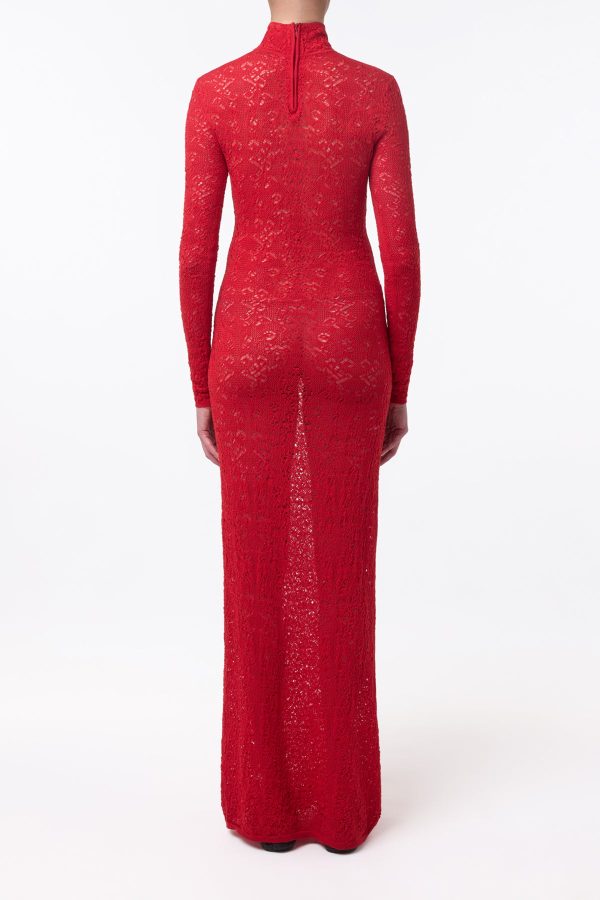 Lethe Pointelle Knit Maxi Dress in Scarlet Red Virgin Wool Silk - Image 5