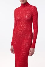 Lethe Pointelle Knit Maxi Dress in Scarlet Red Virgin Wool Silk - Image 6