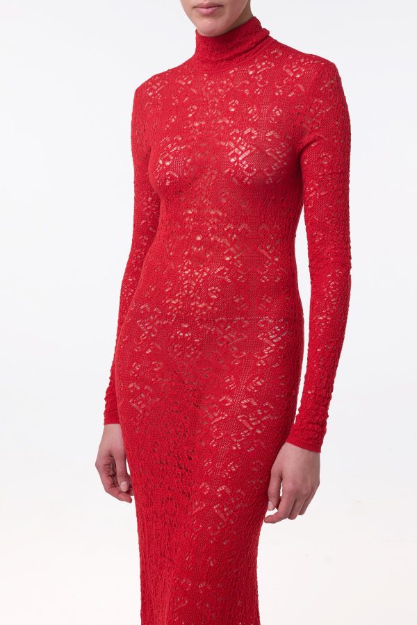 Lethe Pointelle Knit Maxi Dress in Scarlet Red Virgin Wool Silk - Image 6