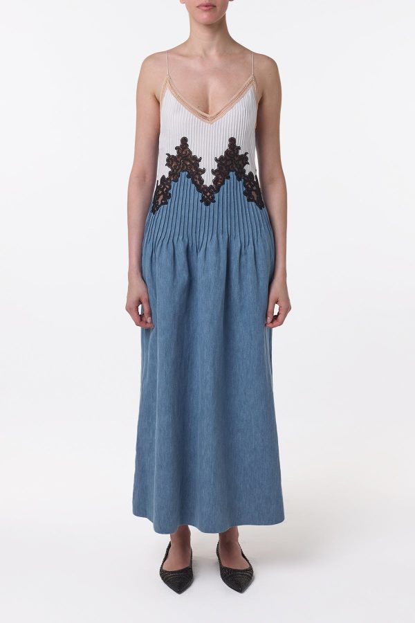 Althea Lace Slip Maxi Dress in Light Blue Recycled Cotton Linen Denim - Image 3