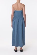 Althea Lace Slip Maxi Dress in Light Blue Recycled Cotton Linen Denim - Image 5