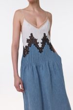 Althea Lace Slip Maxi Dress in Light Blue Recycled Cotton Linen Denim - Image 6