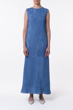 Carling Maxi Dress in Sky Plisse Silk - Image 2