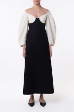 Dee Maxi Dress in Ivory & Black Wool Crepe - Image 2
