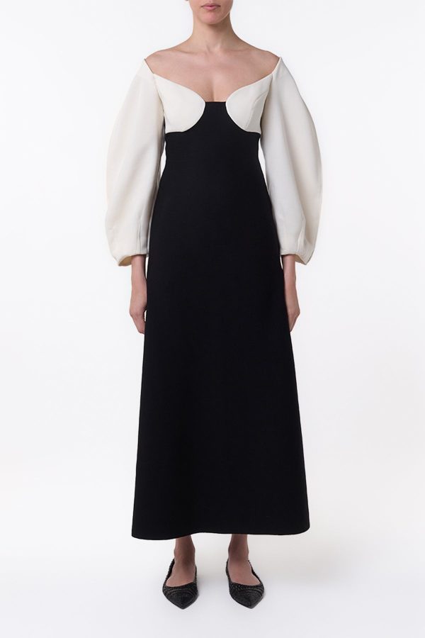 Dee Maxi Dress in Ivory & Black Wool Crepe - Image 2