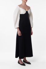 Dee Maxi Dress in Ivory & Black Wool Crepe - Image 3