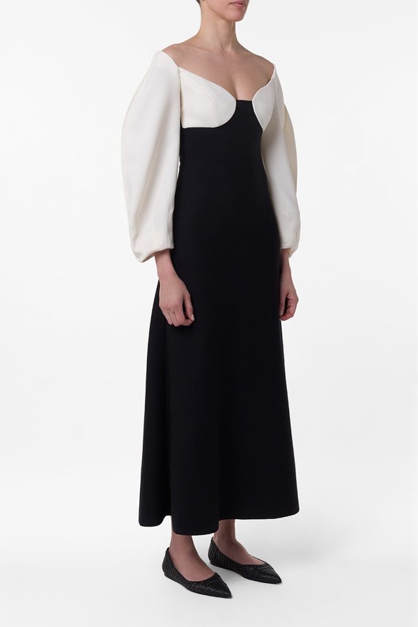 Dee Maxi Dress in Ivory & Black Wool Crepe - Image 3