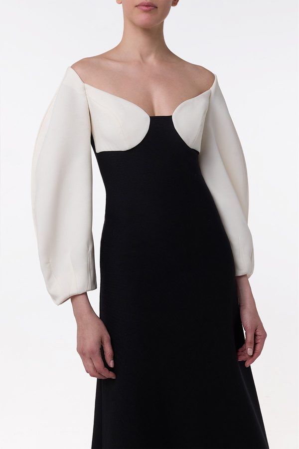 Dee Maxi Dress in Ivory & Black Wool Crepe - Image 5