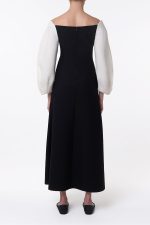 Dee Maxi Dress in Ivory & Black Wool Crepe - Image 4