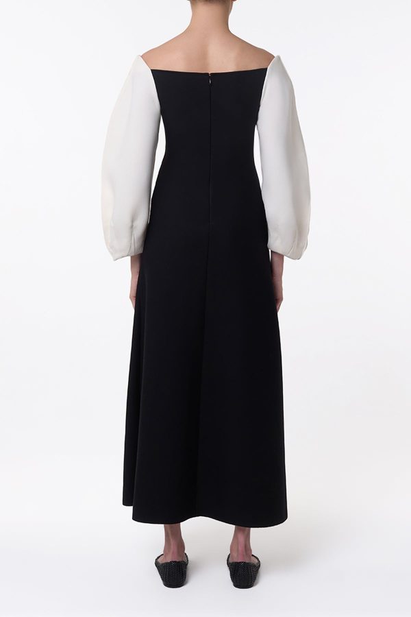 Dee Maxi Dress in Ivory & Black Wool Crepe - Image 4
