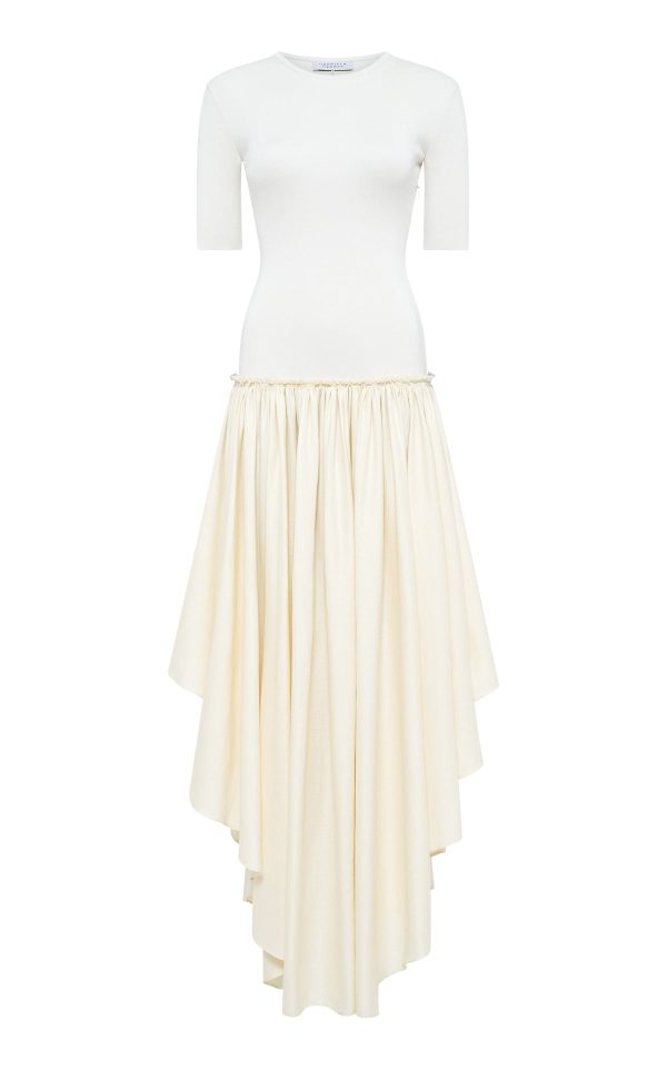 Sirona Pleated Maxi Dress in Ivory Virgin Wool Silk with Linen - Image 1
