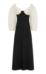 Dee Maxi Dress in Ivory & Black Wool Crepe