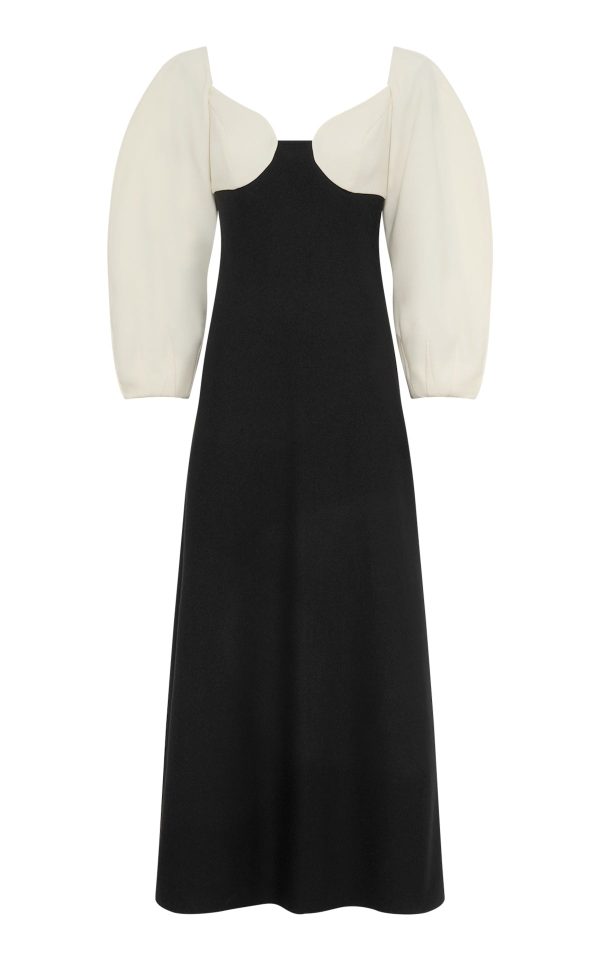 Dee Maxi Dress in Ivory & Black Wool Crepe - Image 1