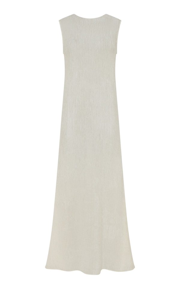 Carling Maxi Dress in Ivory Plisse Silk - Image 1