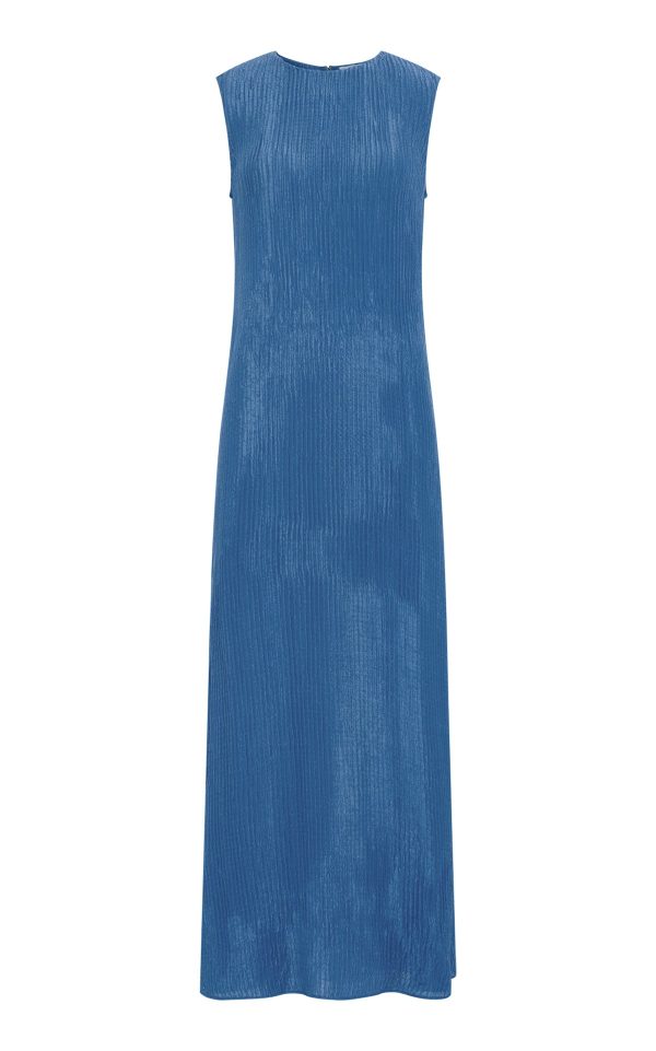 Carling Maxi Dress in Sky Plisse Silk - Image 1