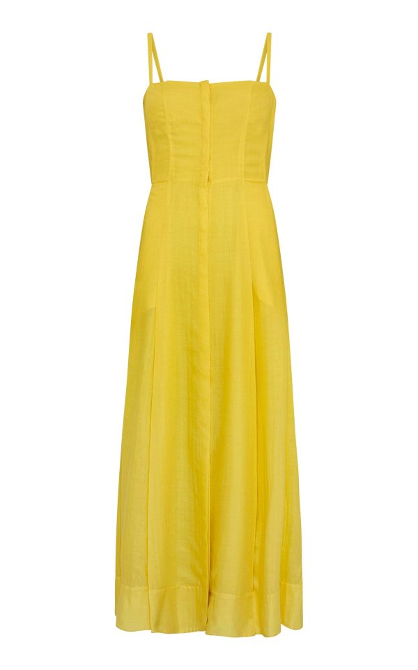 Magritte Maxi Dress in Cadmium Yellow Cashmere Silk Herringbone - Image 1