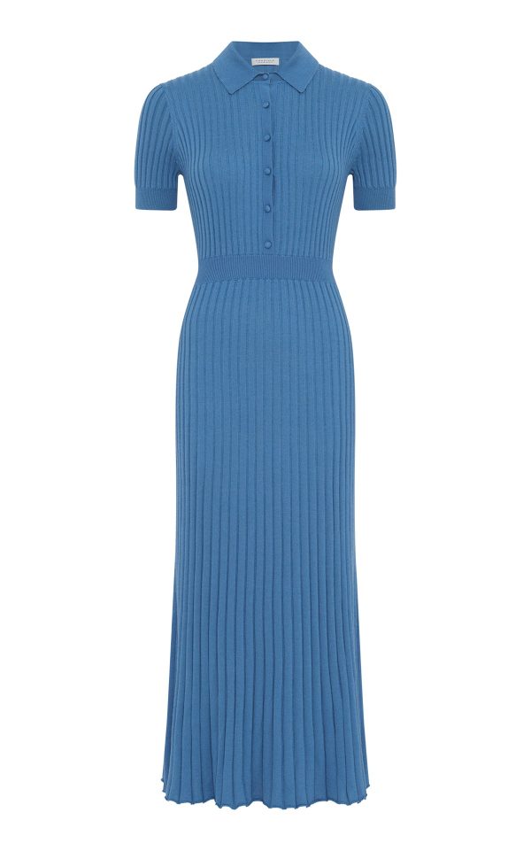 Amor Knit Midi Dress in Sky Cashmere Silk - Image 1