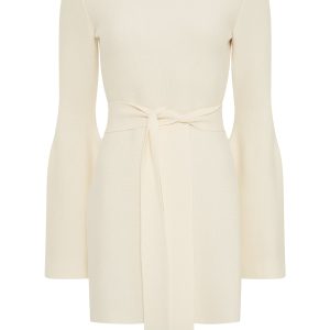 Tenas Knit Mini Dress in Ivory Merino Wool Cashmere