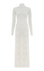 Lethe Pointelle Knit Maxi Dress in Ivory Virgin Wool Silk