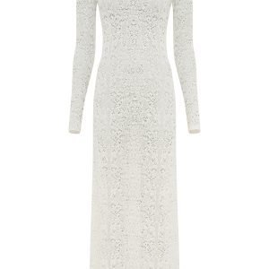 Lethe Pointelle Knit Maxi Dress in Ivory Virgin Wool Silk