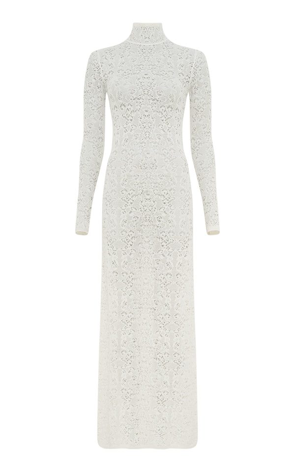 Lethe Pointelle Knit Maxi Dress in Ivory Virgin Wool Silk - Image 1