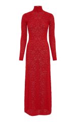 Lethe Pointelle Knit Maxi Dress in Scarlet Red Virgin Wool Silk