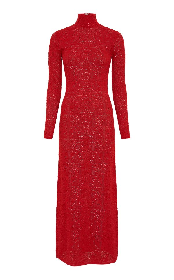 Lethe Pointelle Knit Maxi Dress in Scarlet Red Virgin Wool Silk - Image 1