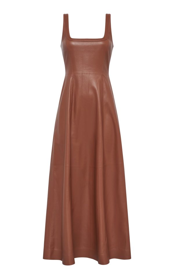 Adaline Midi Dress in Cognac Nappa Leather - Image 1