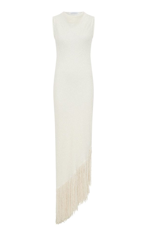 Awar Fringe Maxi Dress in Ivory Silk Boucle - Image 1